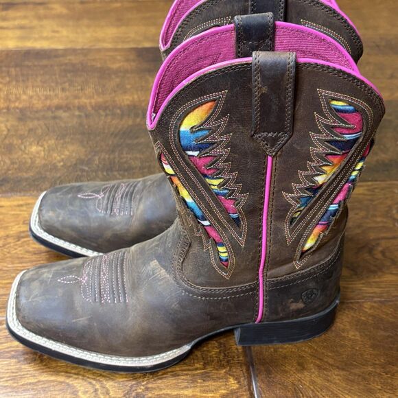 Ariat Boots Girls Youth 3 Brown Quickdraw VentTEK 4LR Serape Cutout Cowboy - Picture 1 of 16